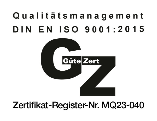 Güte Zert - Qualitätsmanagement DIN EN ISO 9001:2015, Zertifikat-Registrier-Nr. MQ17-085